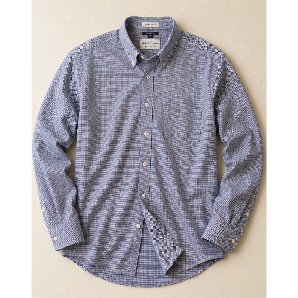 Bullock & Jones Drake Twill Blue Burgundy Micro Check Shirt XL Cotton Made in US